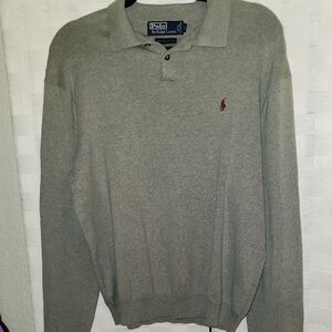 Polo Ralph Lauren Gray Sweater Brown Pony SZ L PIMA COTTON
